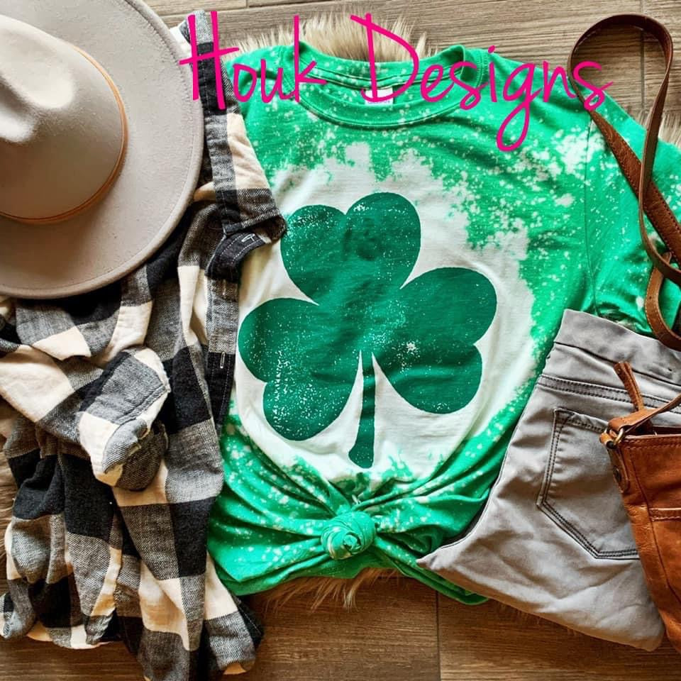 Bleached Tee, Shamrock, St. Patricks Day tee